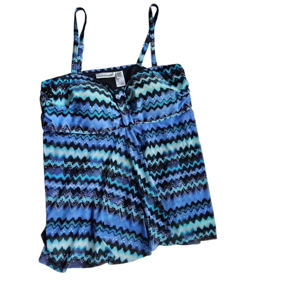 Croft & Barrow Tankini Swim Top Blue Black Print Plus Size 18W Sheer Chiffon